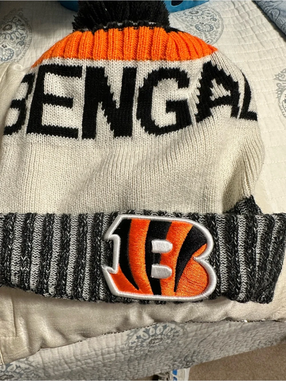 Men’s Bengals Knit Pom Beanie Hat - Orange/White/Black